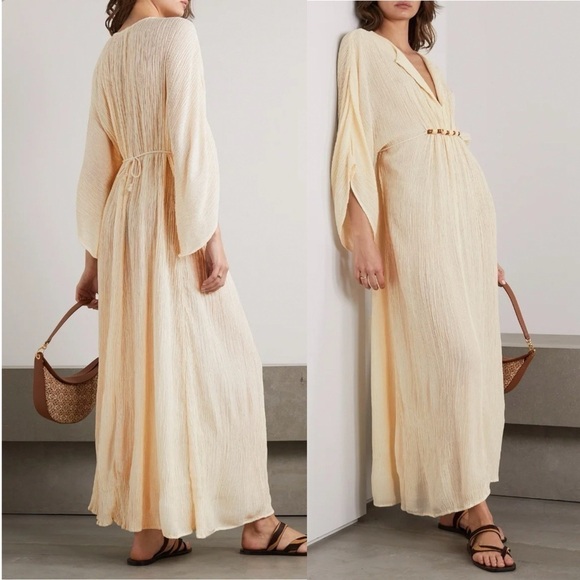 NWT Savannah Morrow Alessia Belted Silk/Bamboo-Blend Crepon Maxi Dress in Cream - Picture 1 of 13